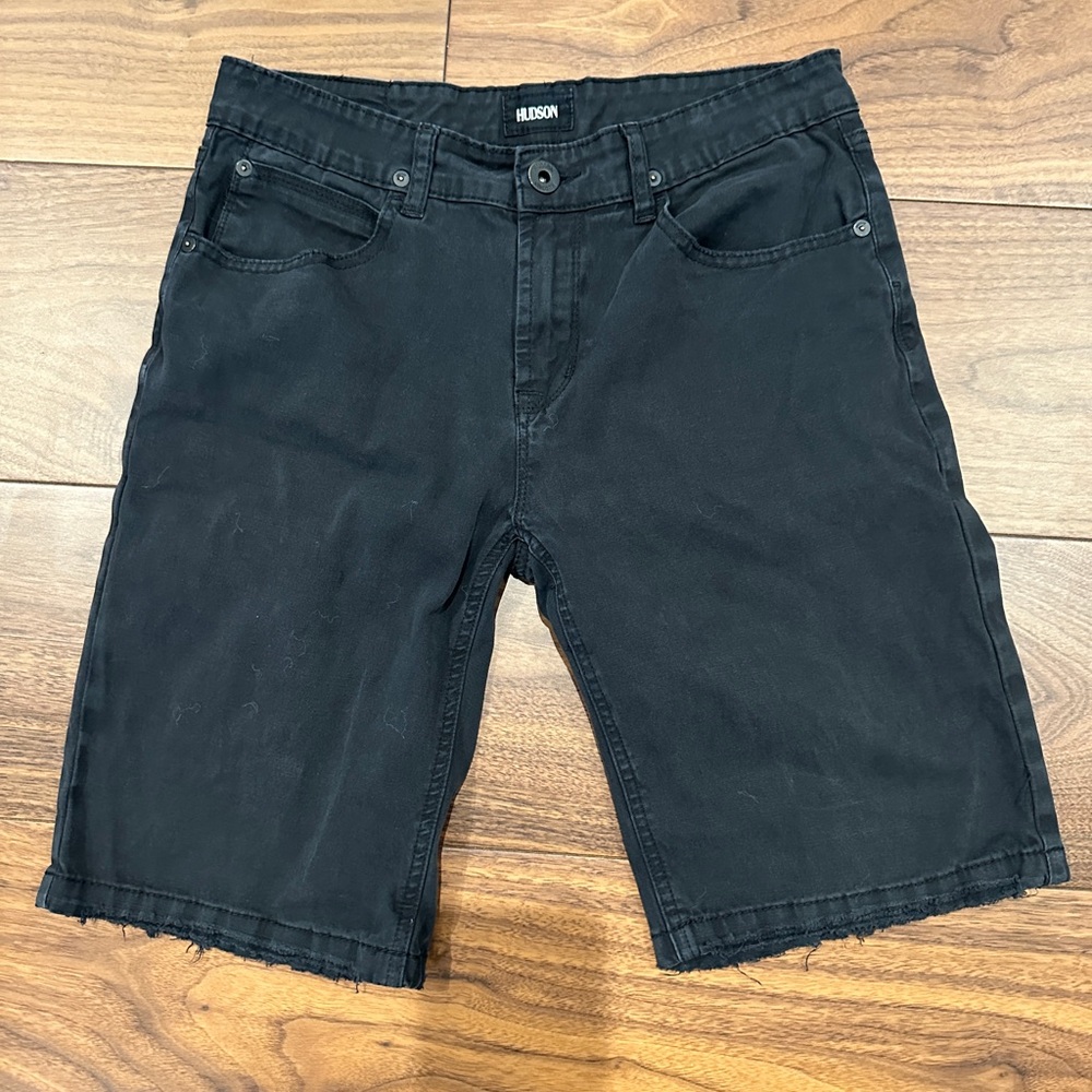 Hudson Jeans Boys Size 16 Black light cotton twill shorts with distressed hem